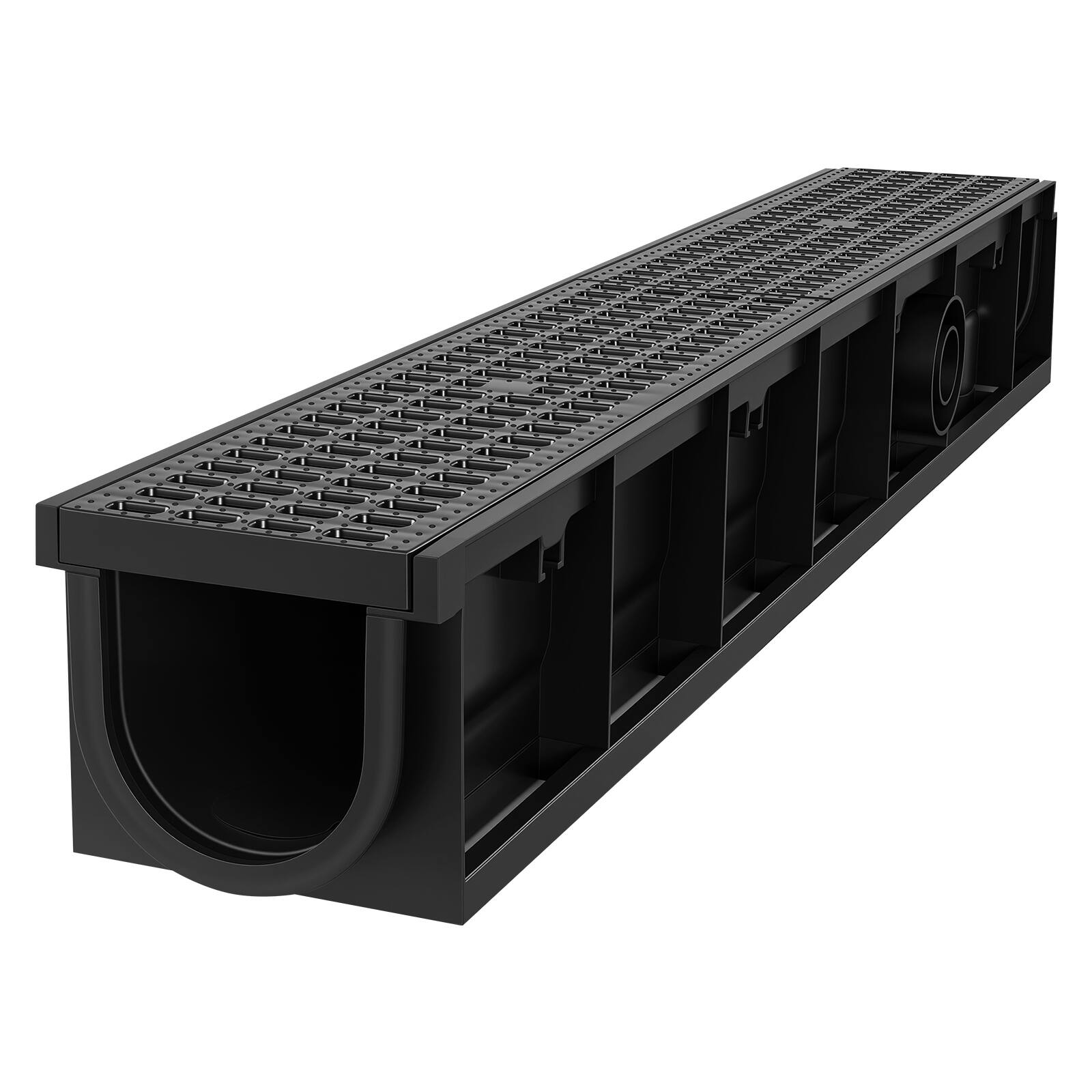 Alt View 5. VEVOR - Trench Drain, 40.2 x 6.6 x 5.5 in, 3 Pack Linear Drainage Channel, HDPE Channel Drain with Grates & End Caps - Black.