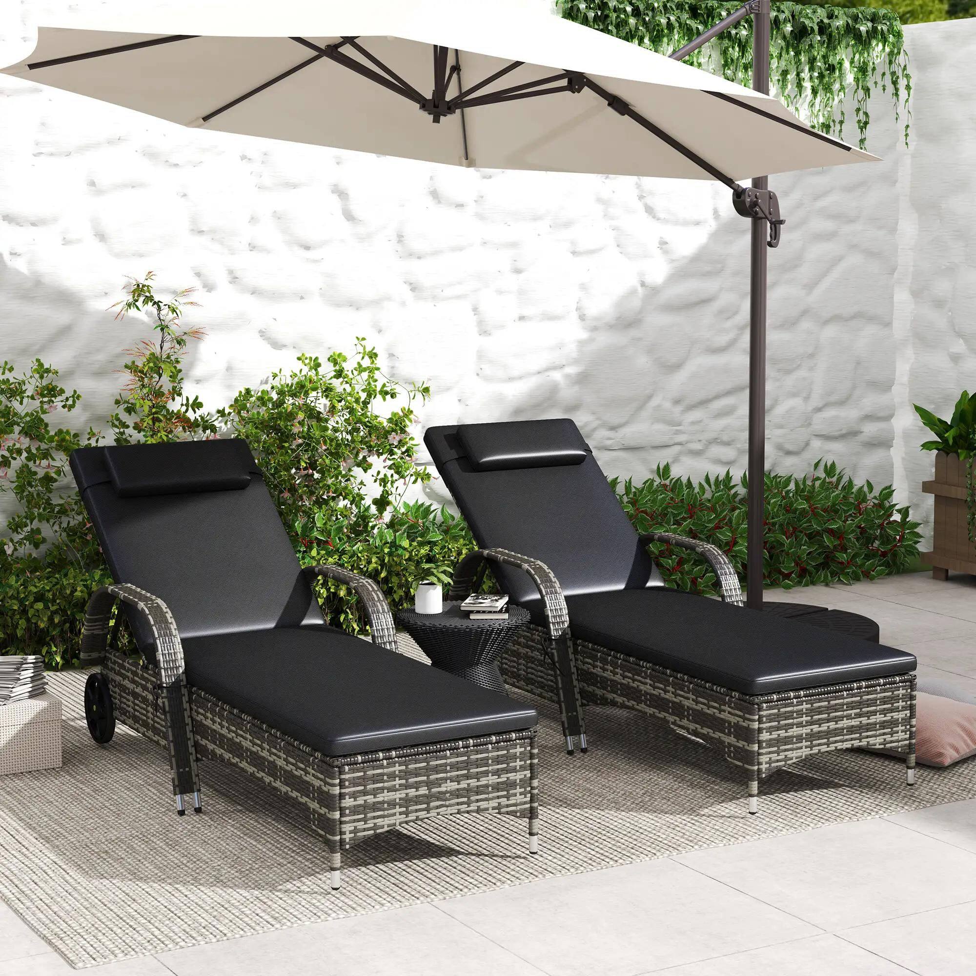 Left. Resenkos - Resenkos 2 Reclining Chaise Lounge Chairs, Outdoor Sectional Furniture, PE Rattan, Mixed Gray and Charcoal Black - Mixed Gray and Charcoal Black.