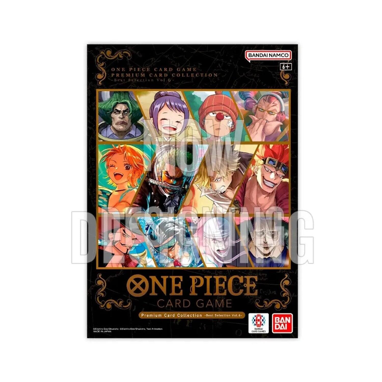 BANDAI NAMCO  
ONE PIECE CARD GAME PREMIUM CARD COLLECTION Best Selection Vol 6  
6+  
ONE PIECE CARD GAME Premium Card Collection -Best Selection Vol.6-  
BAN CDUV9  
Coo/Ghusiste Dichiro Carthesies Tual Artination  
BANDAI DAI  
JOAN COMPAON CARD-SAMES