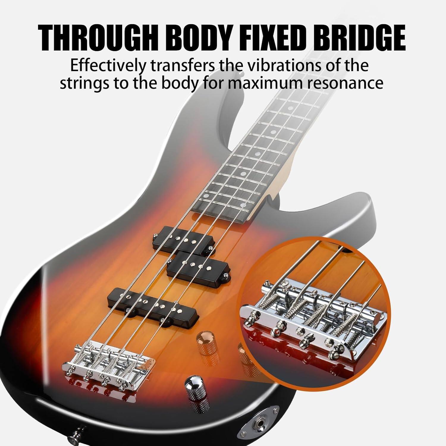THROUGH BODY FIXED BRIDGE  
Effectively transfers the vibrations of the strings to the body for maximum resonance.