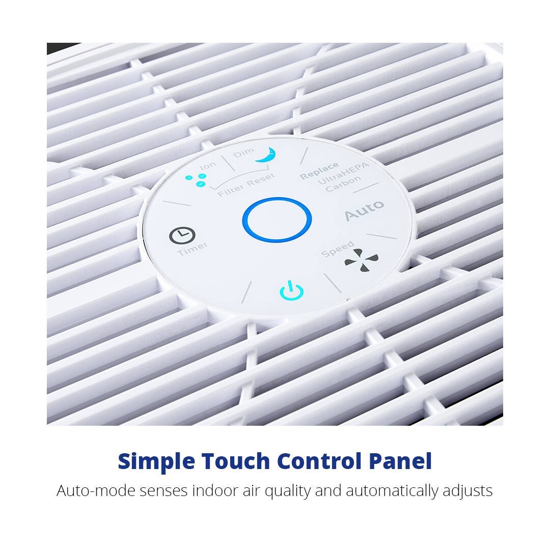 Dim lon - Reset Filter Timer Replace UltraHEPA Carbon Auto Speed Simple Touch Control Panel Auto-mode senses indoor air quality and automatically adjusts