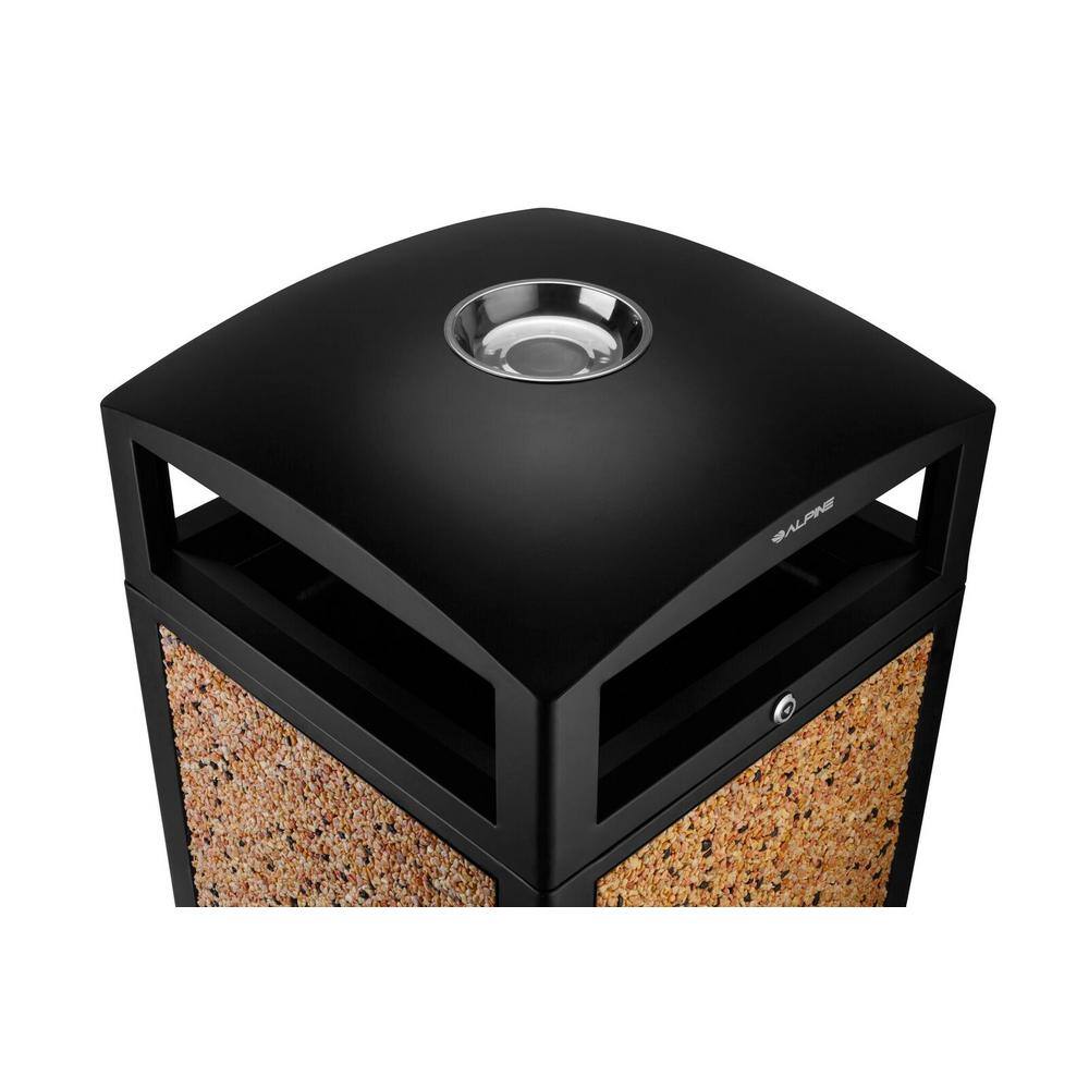 Left. Alpine Industries - 40 Gallon Steel Outdoor Trash Can with Insert Liner and Dome Lid with Ashtray Urn - Stone.