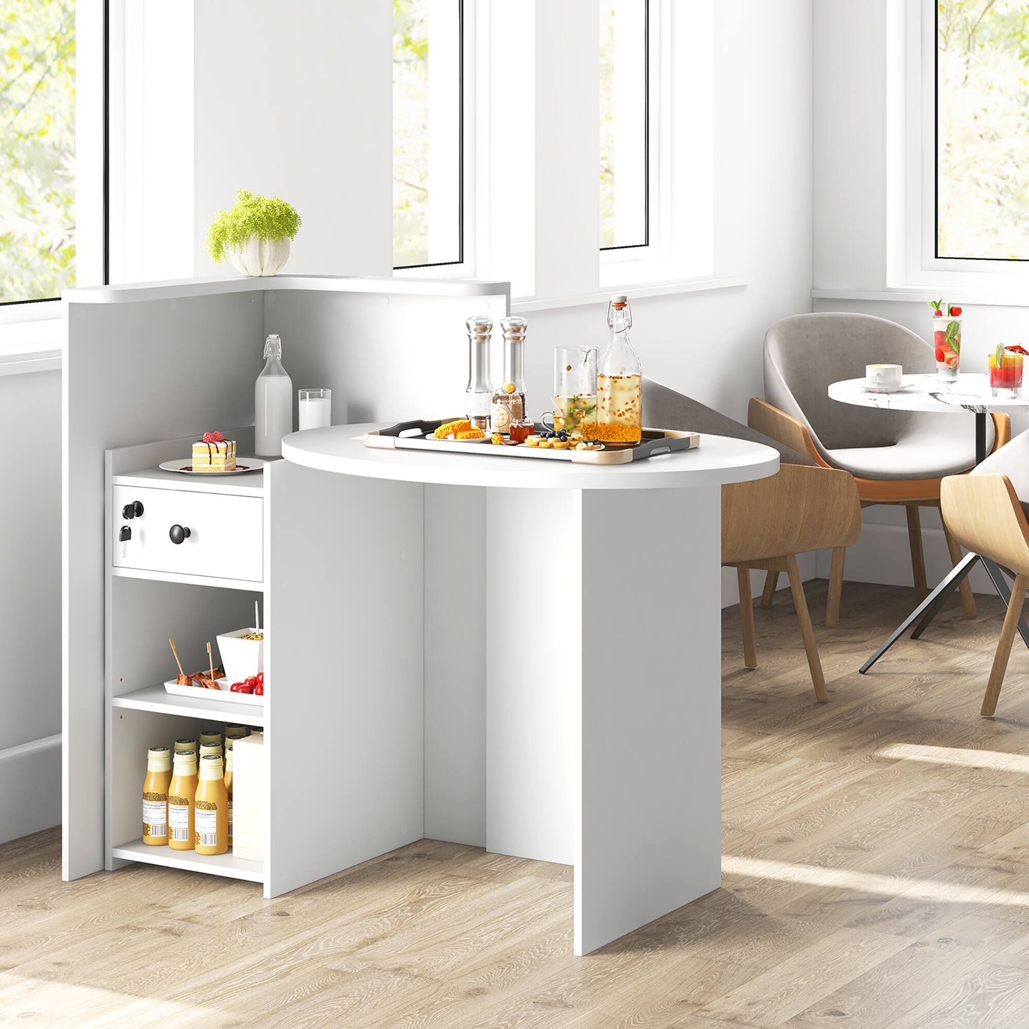 Alt View 1. Gymax - Gymax Front Reception Counter Desk Checkout Office Desk w/Open Shelf & Lockable Drawer - White.