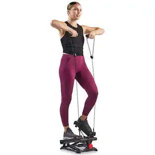 Front. Sunny Health & Fitness - Smart Advanced Stair Exercise Stepper with Exercise Bands - Black.