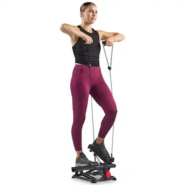 Front. Sunny Health & Fitness - Smart Advanced Stair Exercise Stepper with Exercise Bands - Black.