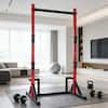 Front. KERDOM - Height Adjustable Power Rack with Pull up Bar Muscles Trainer, Power Tower Pull Up Dip Station Squat Stands for Home Gym - Red.