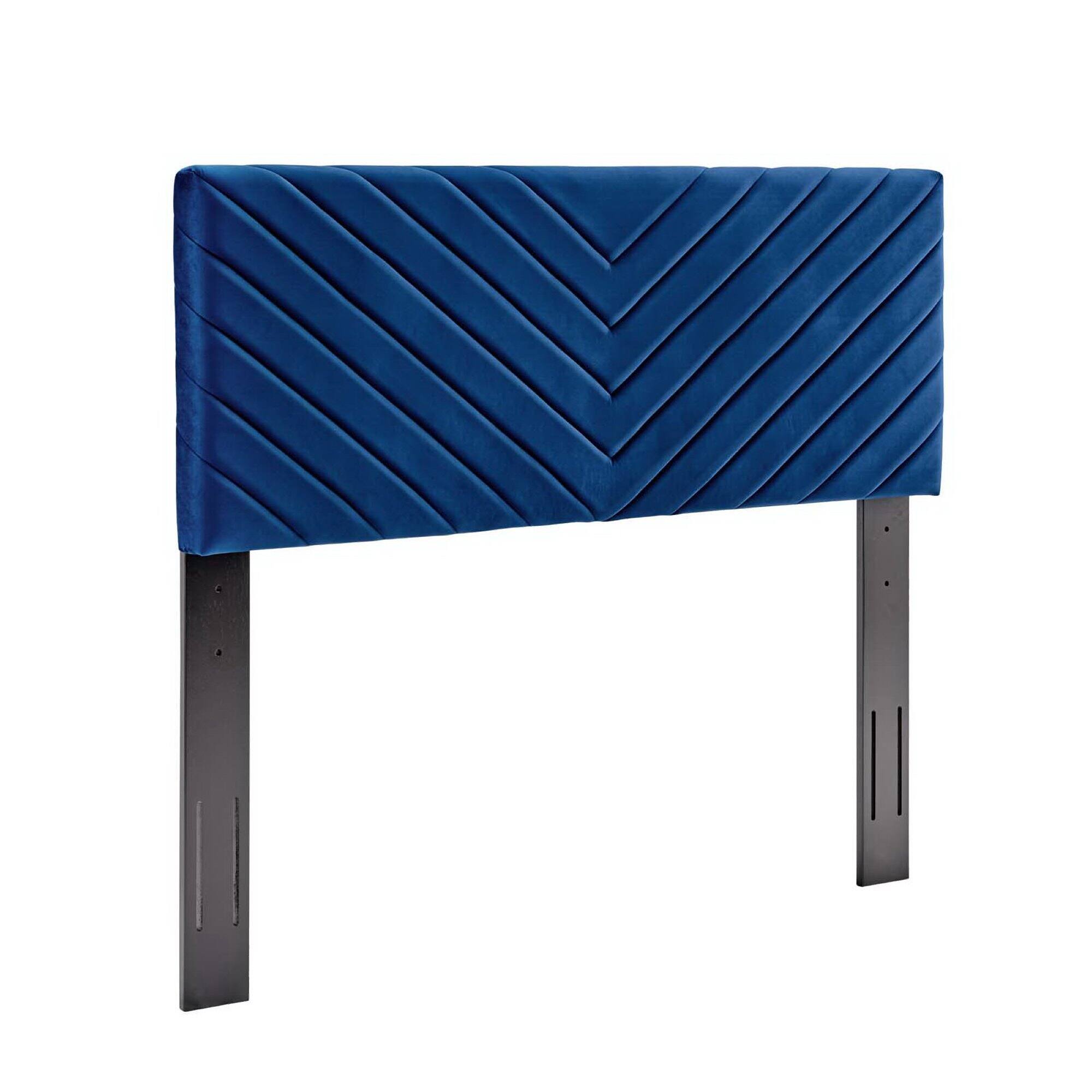 Alyson Angular Channel Tufted Performance Velvet Full / Queen Headboard by Modway - Blue