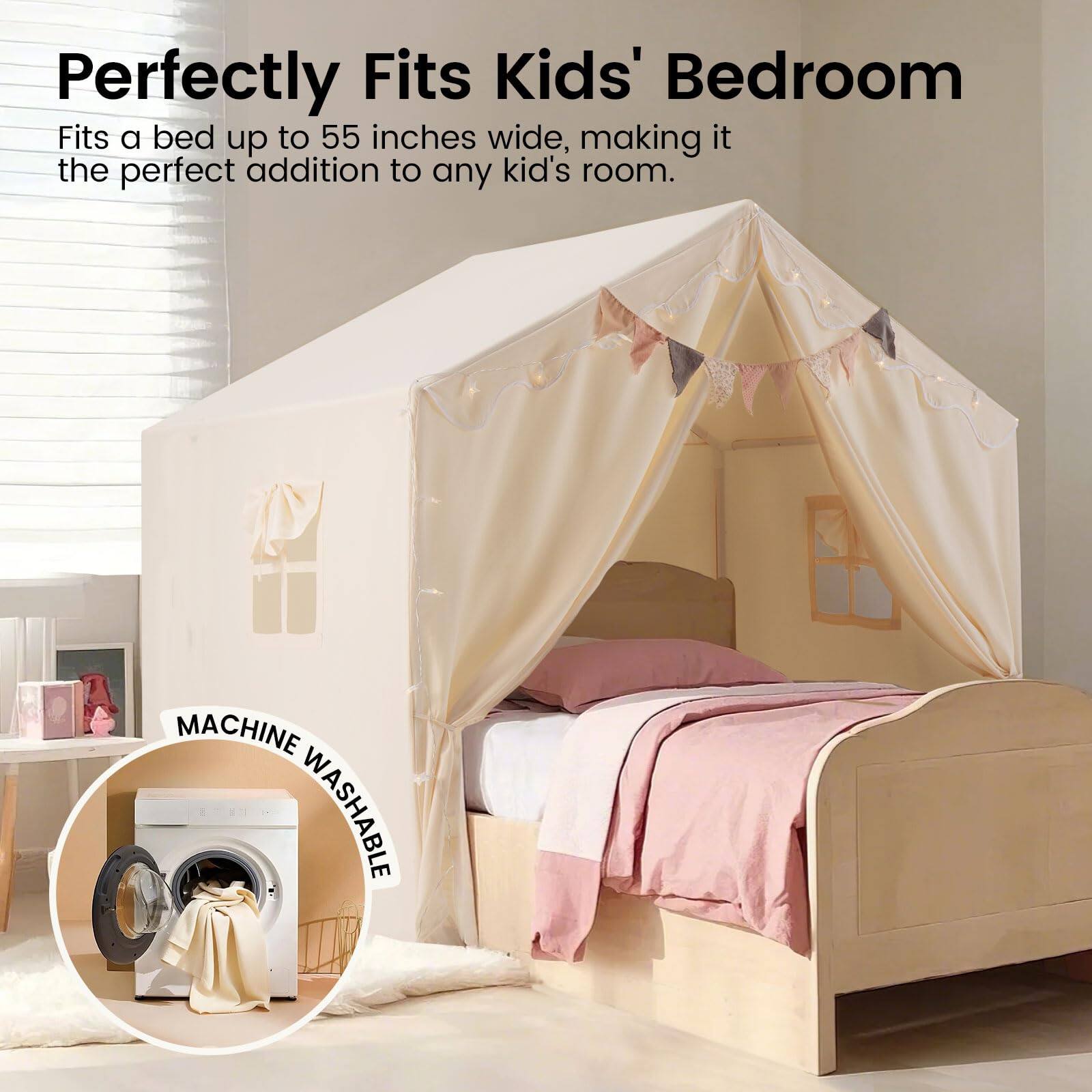 Perfectly Fits Kids' Bedroom  
Fits a bed up to 55 inches wide, making it the perfect addition to any kid's room.  

MACHINE WASHABLE