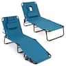 Costway - 2 PCS Beach Chaise Lounge Chair with Face Hole Pillows & Adjustable Backrest - Blue