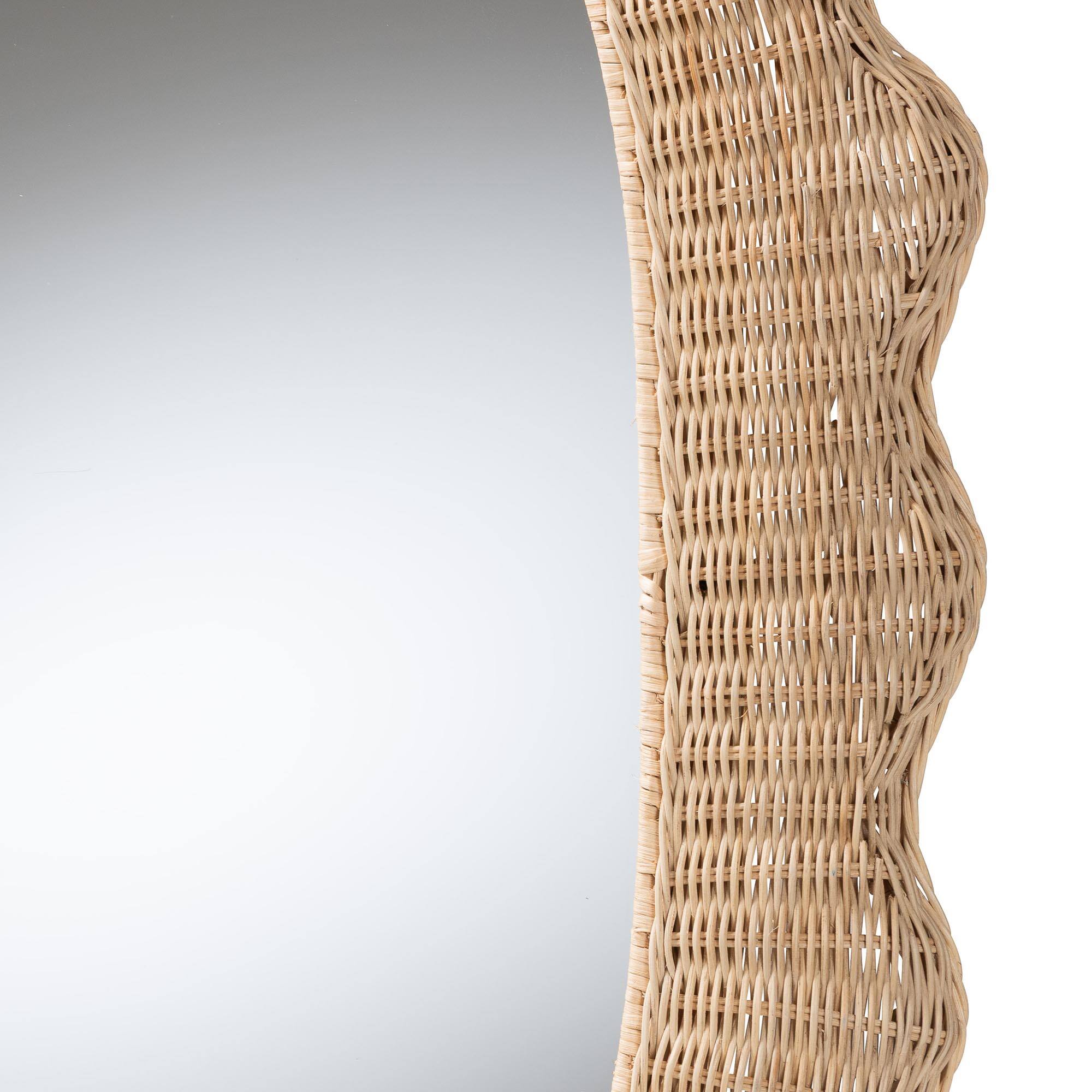 Angle. bali & pari - Makoto Scalloped Natural Rattan Wall Mirror - Handwoven Wicker Oval Frame, Boho Coastal Accent Wall Décor - Natural.