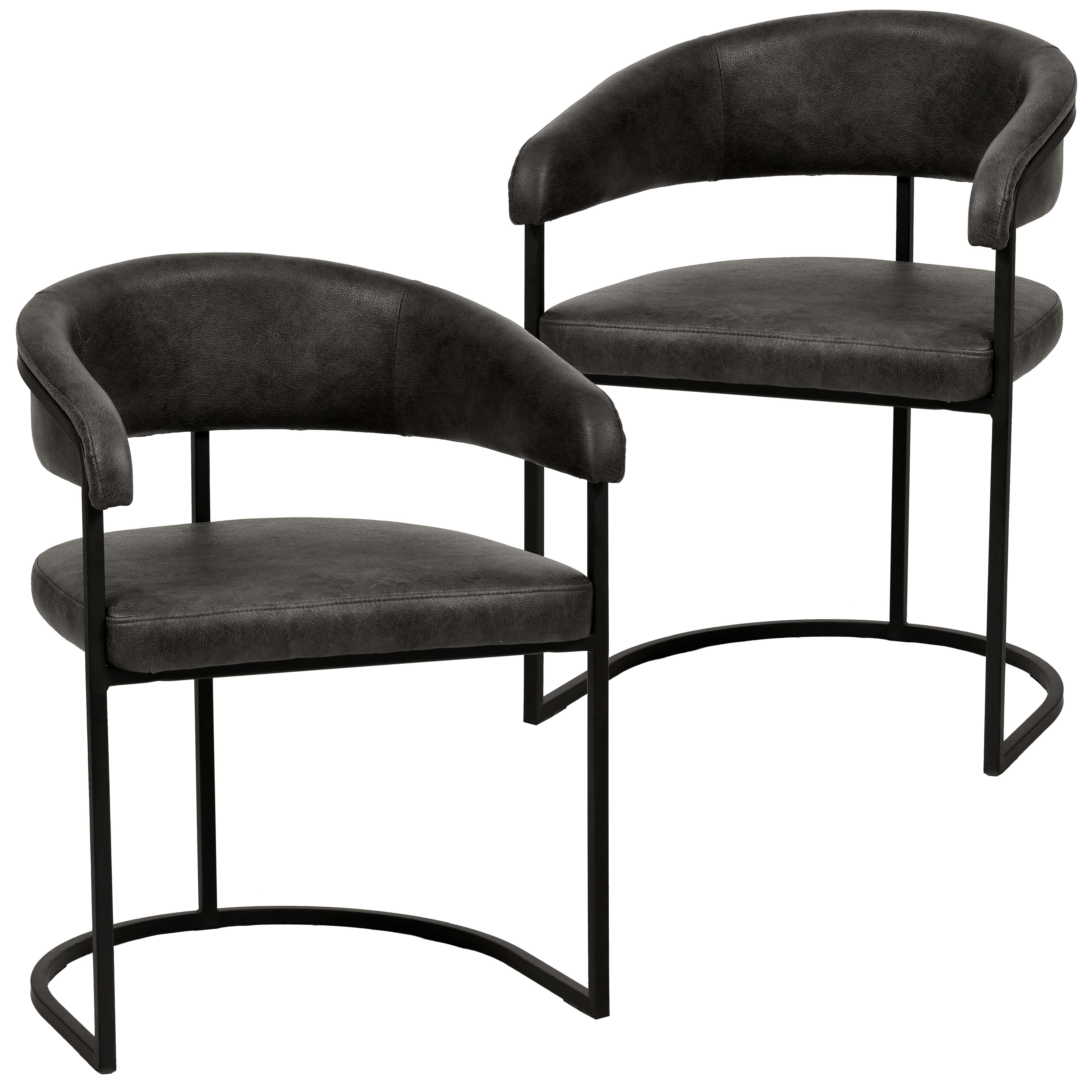 LeisureMod - Aero 2-PCS Upholstered Dining Chair - Boucle, Faux Leather or Polyester Armchair for Kitchen & Office - Charcoal