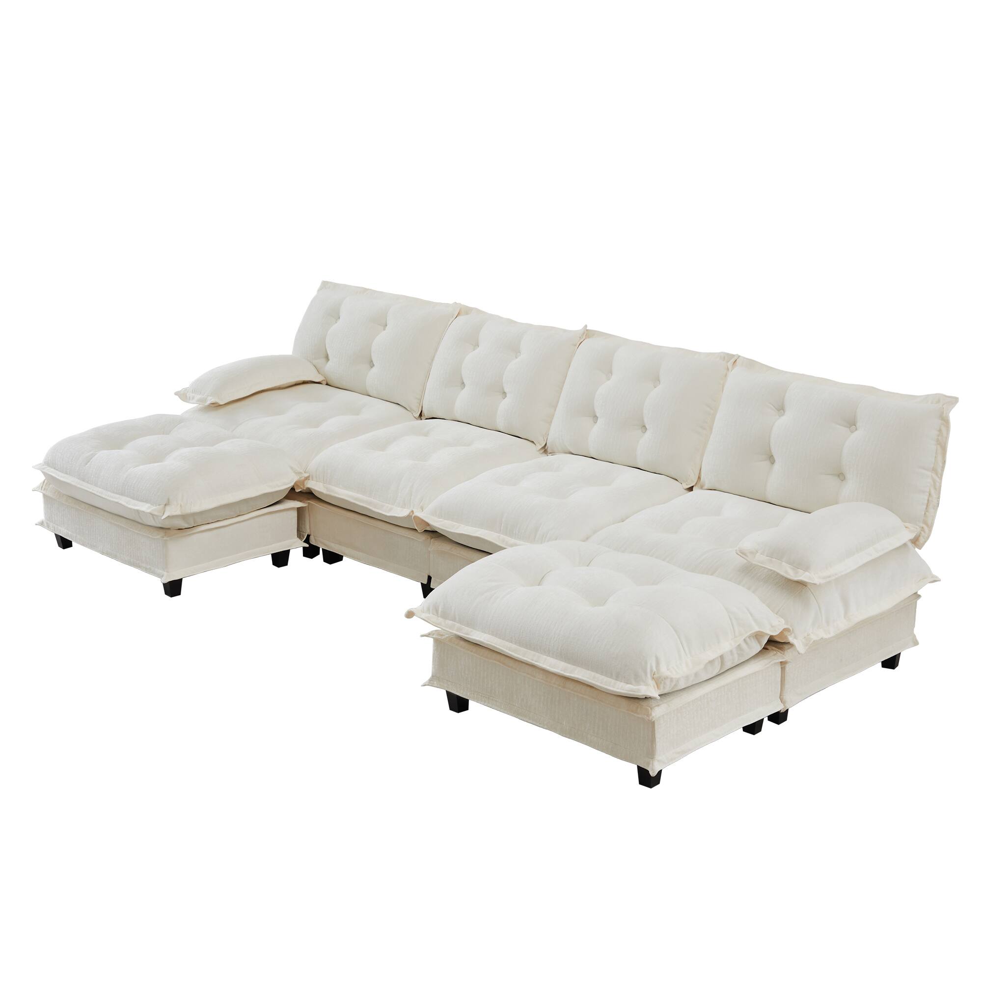 Alt View 1. LOVMOR - 138 inch 4 Seat Chenille Sectional Couch U Shaped Modular Deep Seat Compressed Pack For Bedroom Apartment Cozy - Beige.