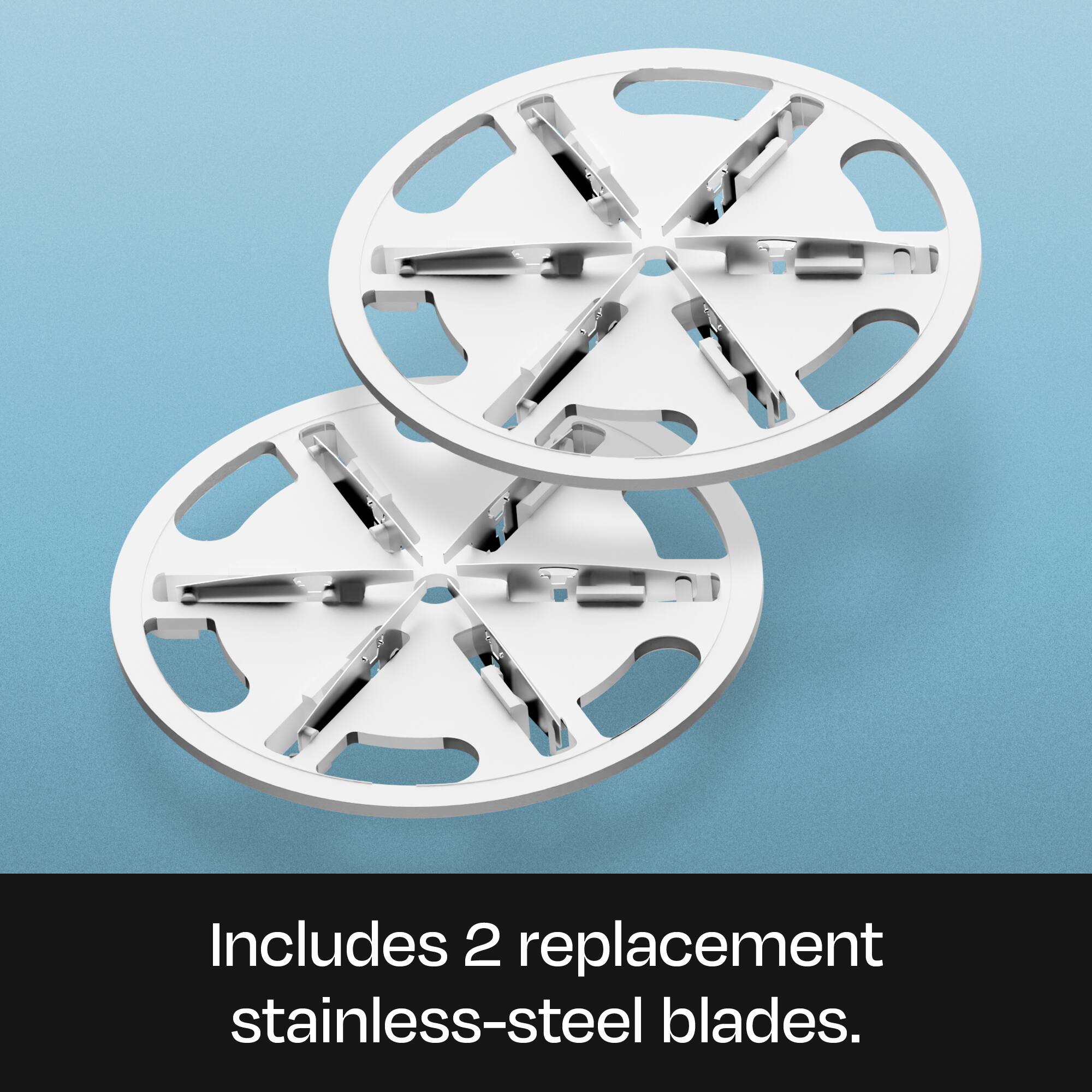 Includes 2 replacement stainless-steel blades.