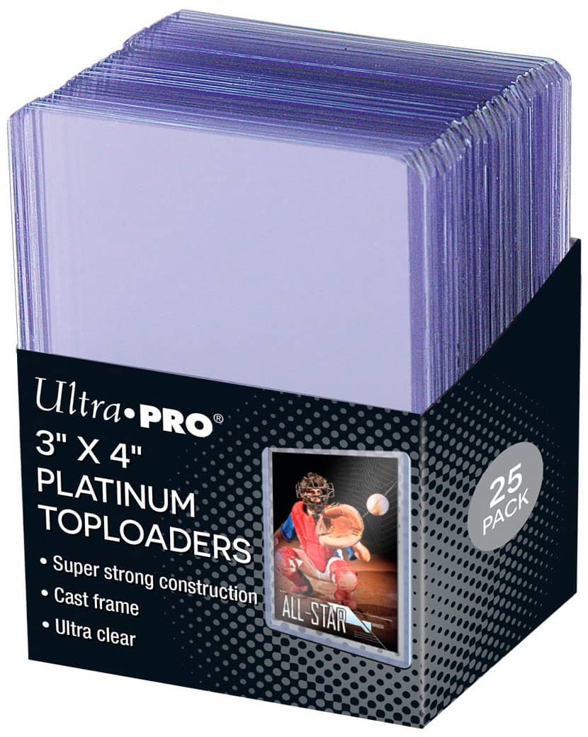 UltraPRO Ultra PRO 3" x 4" Platinum Toploaders are super strong and feature a cast frame construction. They come in a 25-pack and are made of Ultra All-Star clear material.