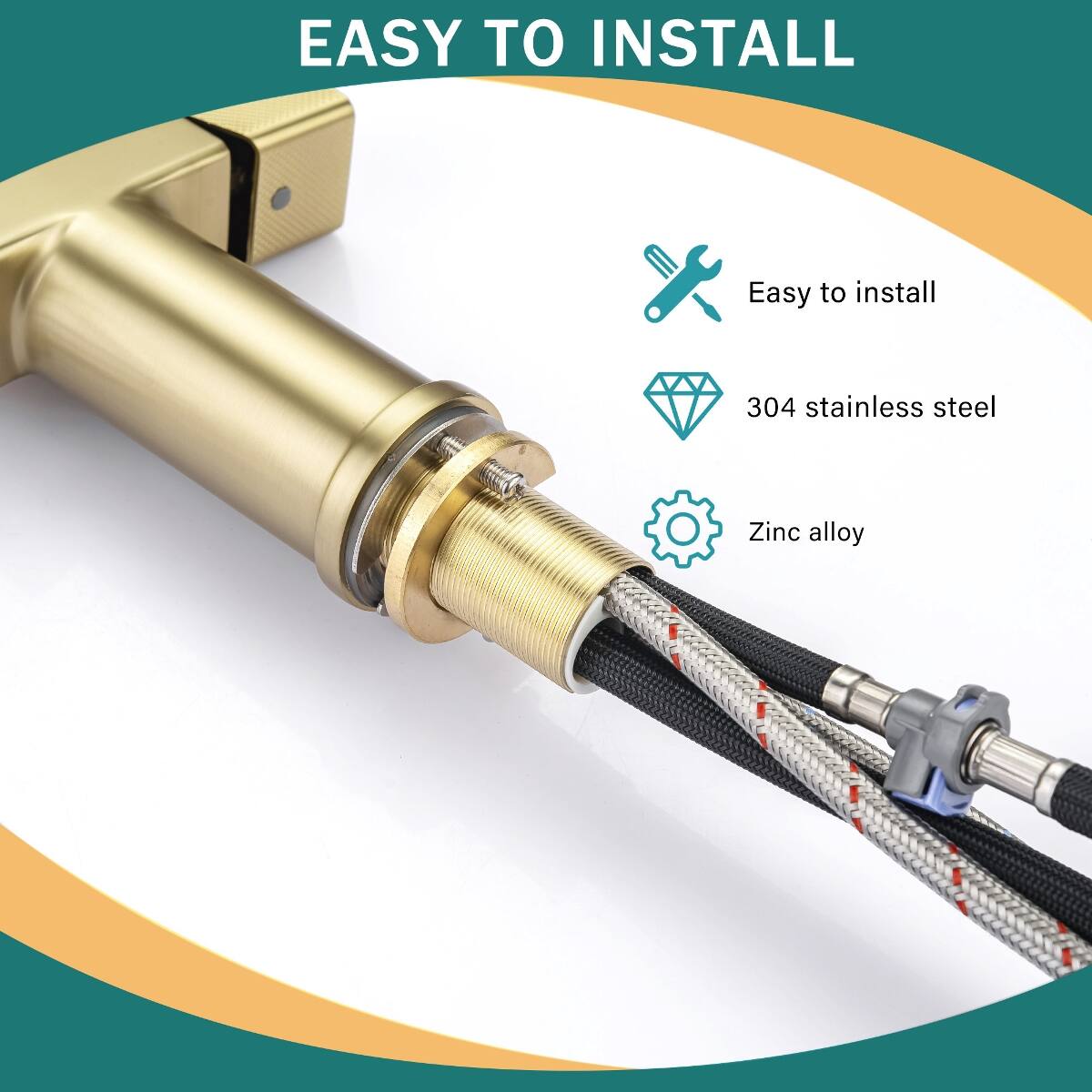 EASY TO INSTALL

- Easy to install
- 304 stainless steel
- Zinc alloy