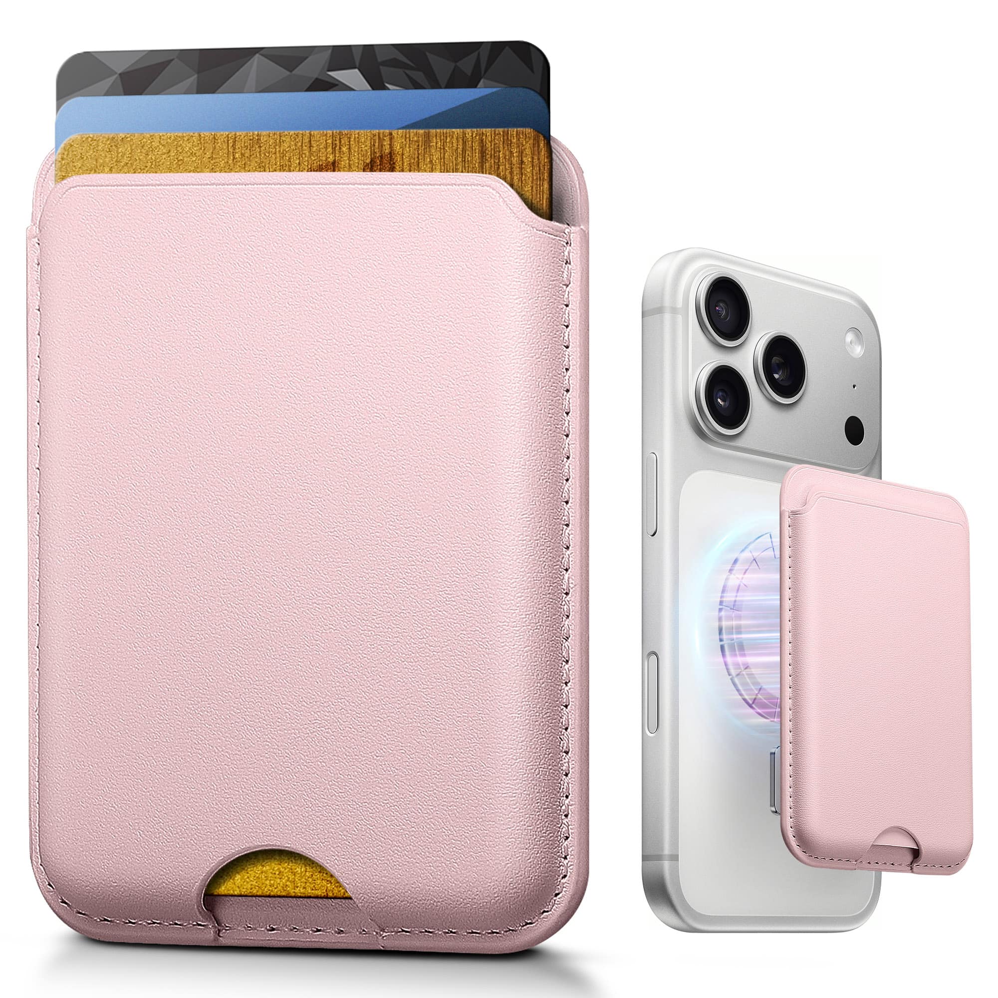 Topteng - 2-Pack MagSafe Wallet with Magnetic Ring - 3500Gs Strong Hold, RFID Protection, 3 Card Holder for iPhone 12-17 & Samsung - Pink