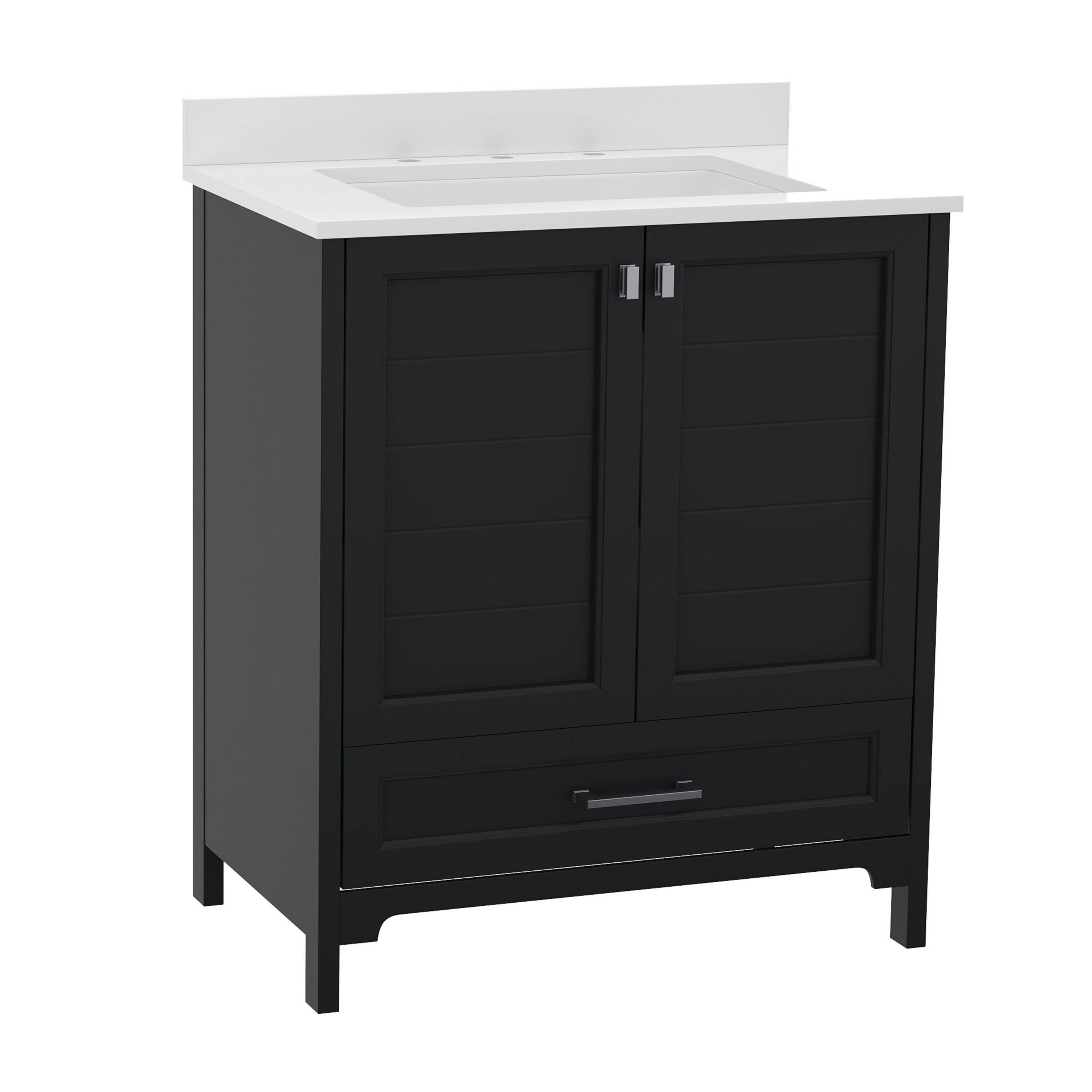 Alt View 1. Emma + Oliver - Bathroom Vanity w/ Ceramic Undermount Sink, Cabinet, Bottom Drawer - Black.