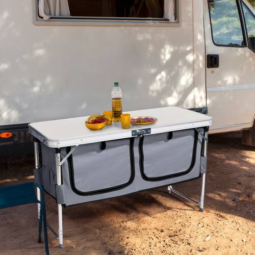 Alt View 8. Winado - 4FT Portable Aluminum Folding Camping Table with Storage, Adjustable Height, Carry Handle for Outdoor Camping Pinic - White ＆ Grey.