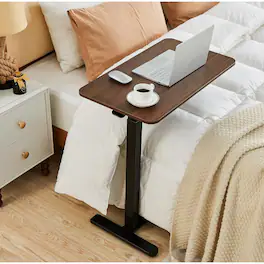 ZUQIETA - Adjustable Overbed Table - Medical & Home Use with Hidden Wheels, 28"x16" Walnut Brown - Walnut Brown Fixed