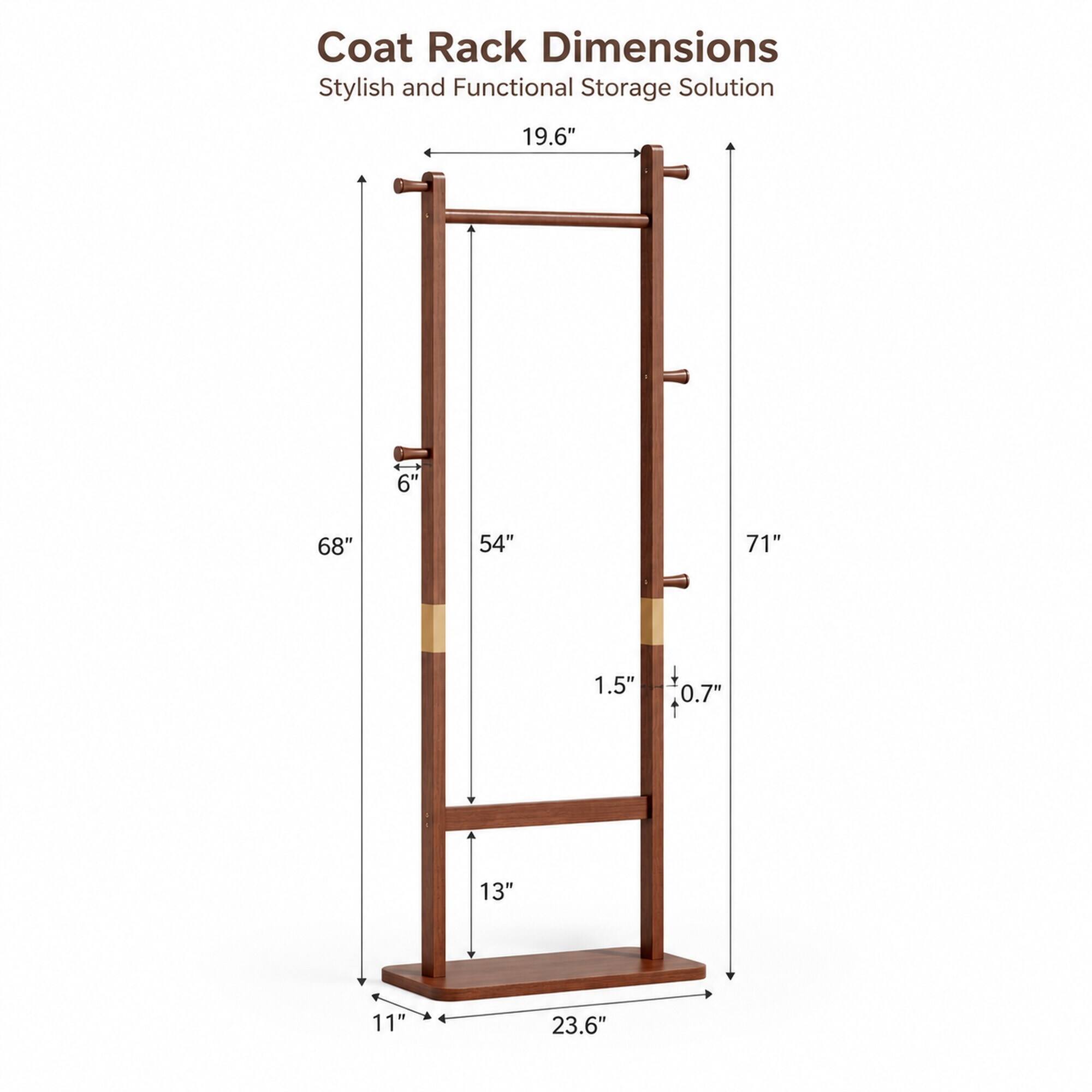 RYHNUYNE Solid Wood Coat Rack, 23.6 x 11 x 71 in, Finish, Sturdy Space ...