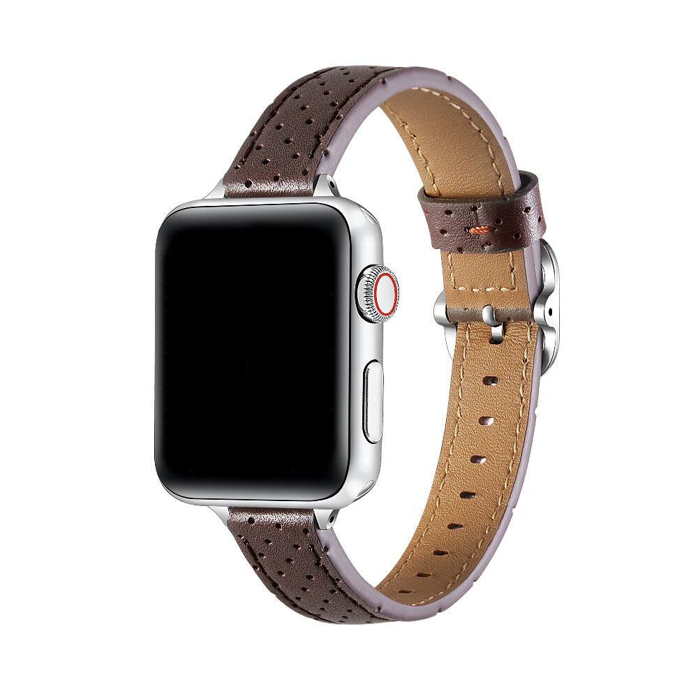 Front. Posh Tech - Carmen Perforated Leather Band for Apple Watch - Chocolate.