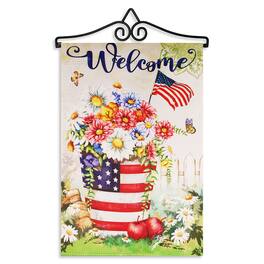 G128 - Combo Garden Flag Hanger 14 in with 12x18 Double-Sided Blockout Welcome Flag - Multicolor