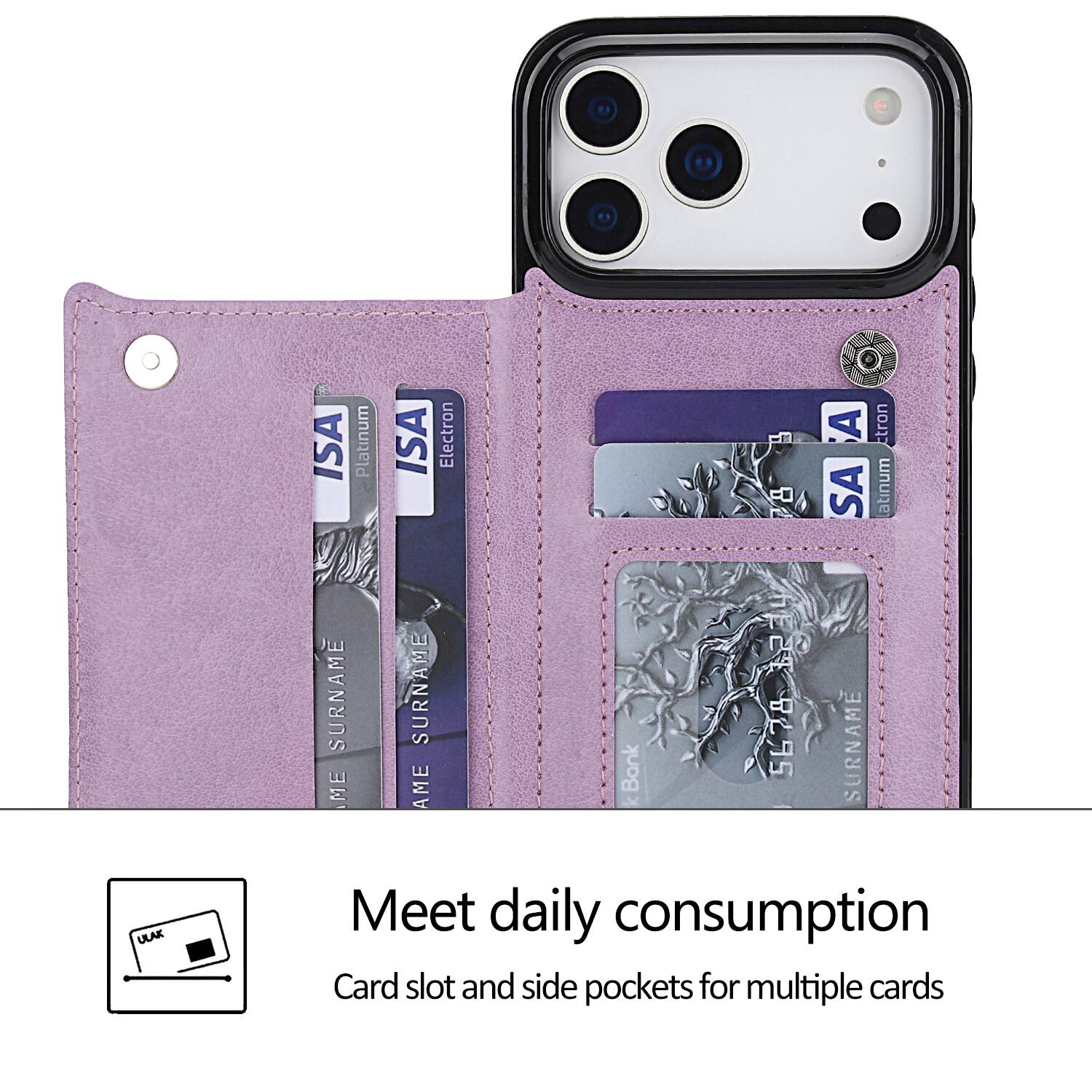 ISA Platinum ISA Electron  
ISA Platinum ULAK  
SURNAME SURNAME  
5678  
AME Bank  
SURNAME  

Meet daily consumption  
Card slot and side pockets for multiple cards