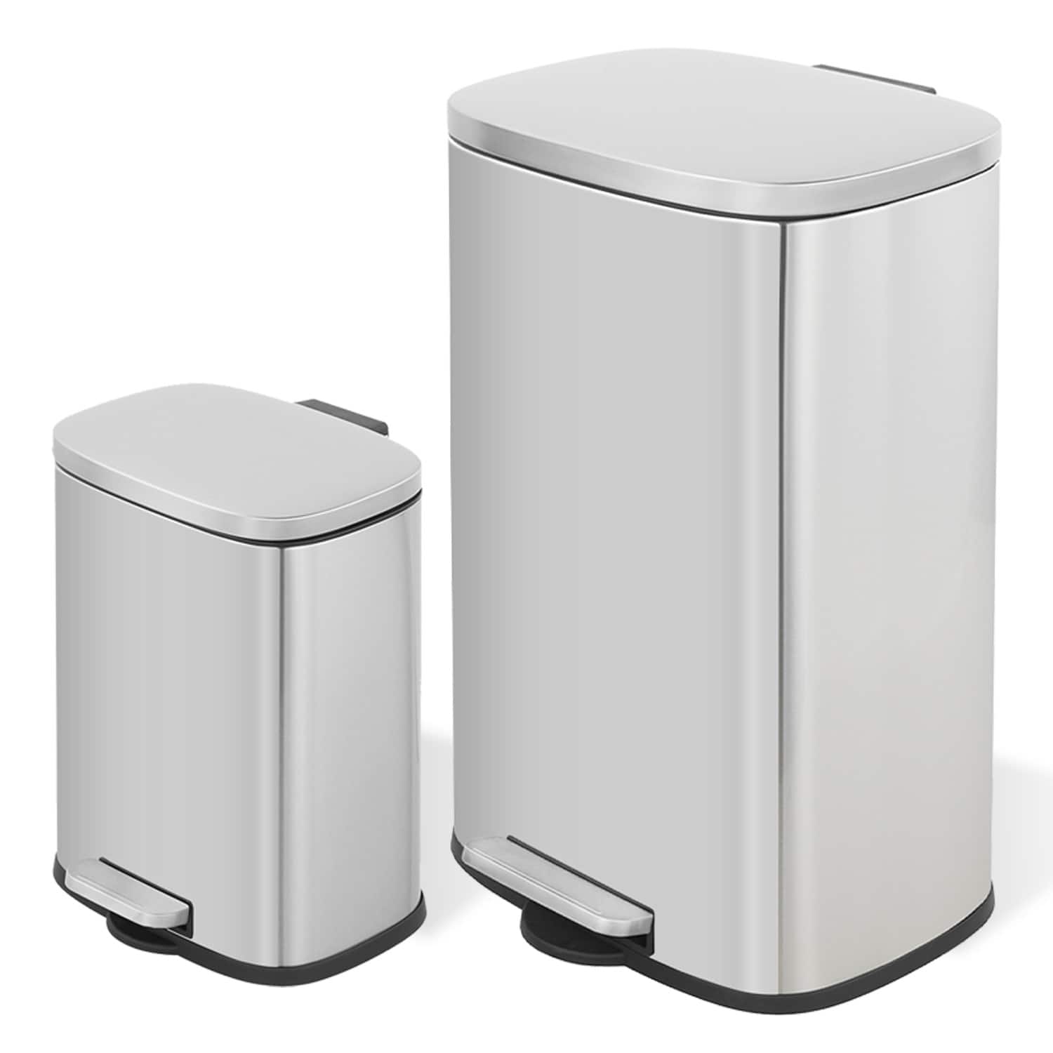 Front. Innovaze - 13 +2.1 Gal./50+8 Liter Oval Shape Stainless Steel Step-on Trash Can for Kitchen and Bathroom - Silver.