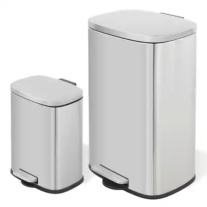 Front. Innovaze - 13 +2.1 Gal./50+8 Liter Oval Shape Stainless Steel Step-on Trash Can for Kitchen and Bathroom - Silver.