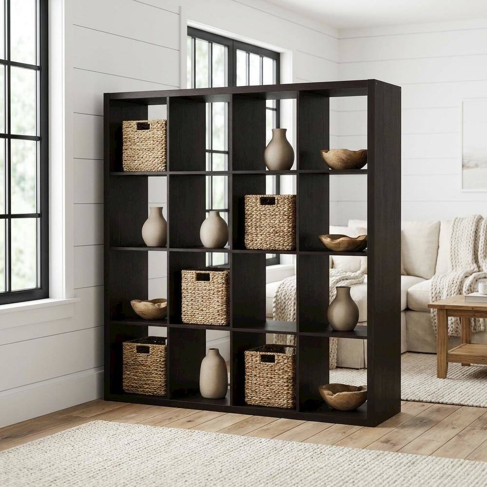 Angle. FurniFact - Engineered Wood bookcase with open shelving for versatile storage - Dark Oak.
