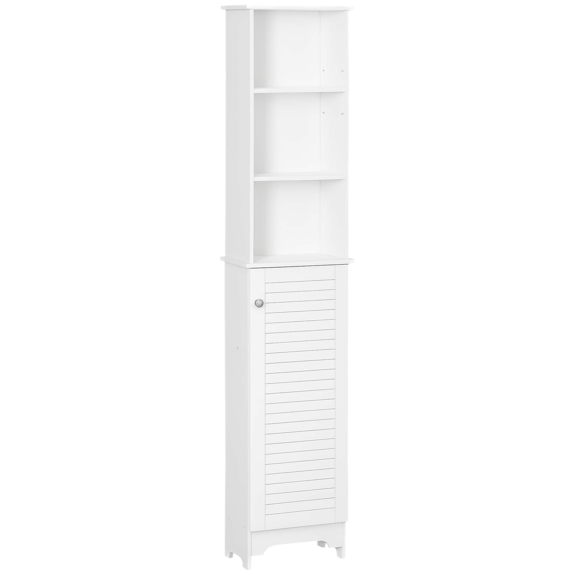 Homcom - Tall Bathroom Storage Cabinet, Freestanding Linen Tower with 3-Tier Open Adjustable Shelf - White