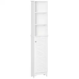 Homcom - Tall Bathroom Storage Cabinet, Freestanding Linen Tower with 3-Tier Open Adjustable Shelf - White