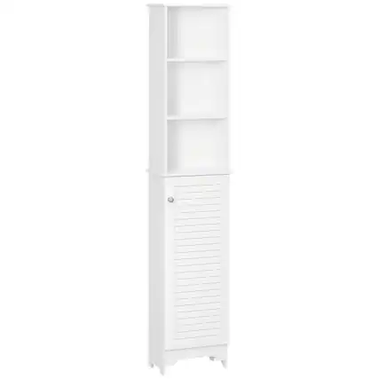 Front. Homcom - Tall Bathroom Storage Cabinet/Freestanding Linen Tower with 3-Tier Open Adjustable Shelf and Cupboard - White.