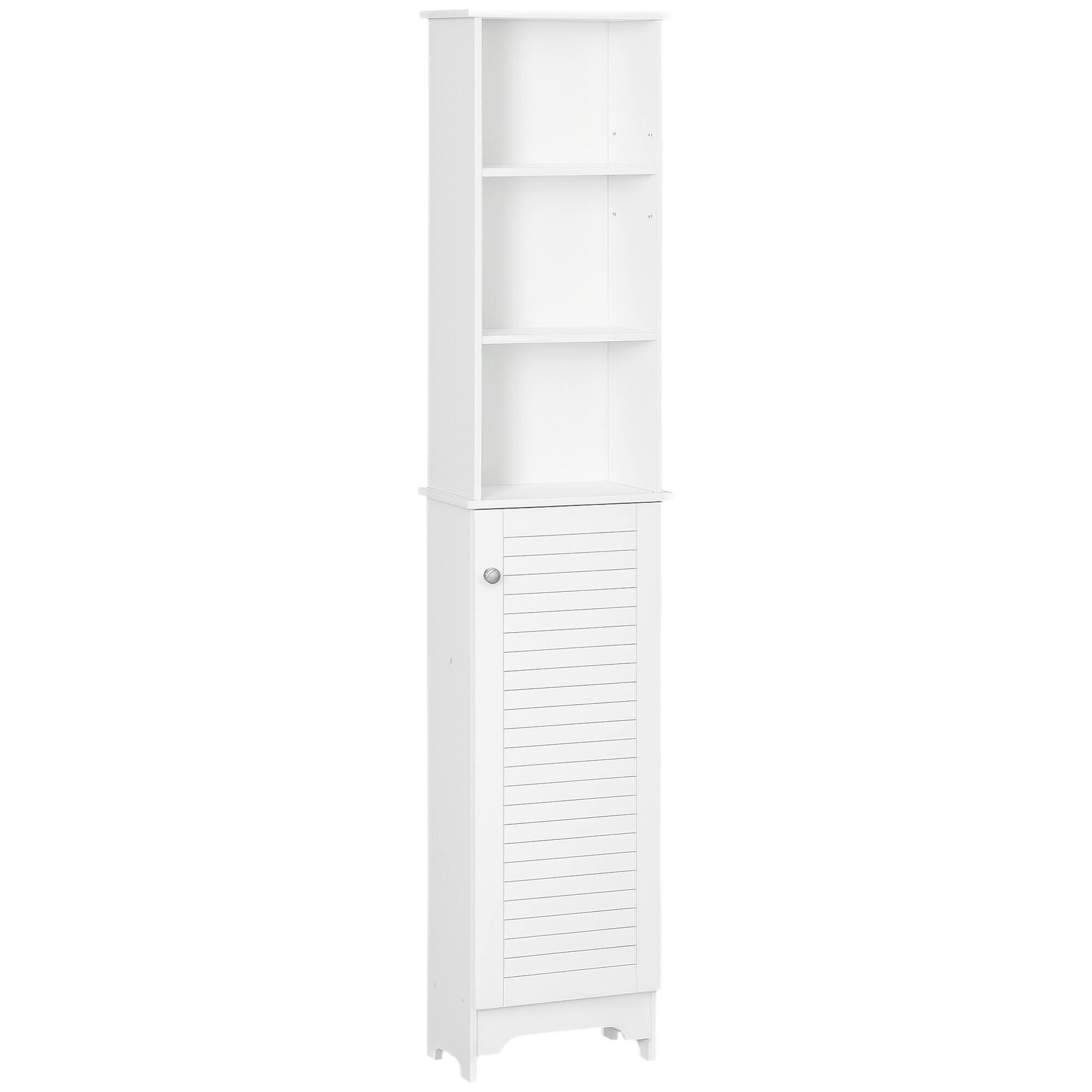 Front. Homcom - Tall Bathroom Storage Cabinet, Freestanding Linen Tower with 3-Tier Open Adjustable Shelf - White.