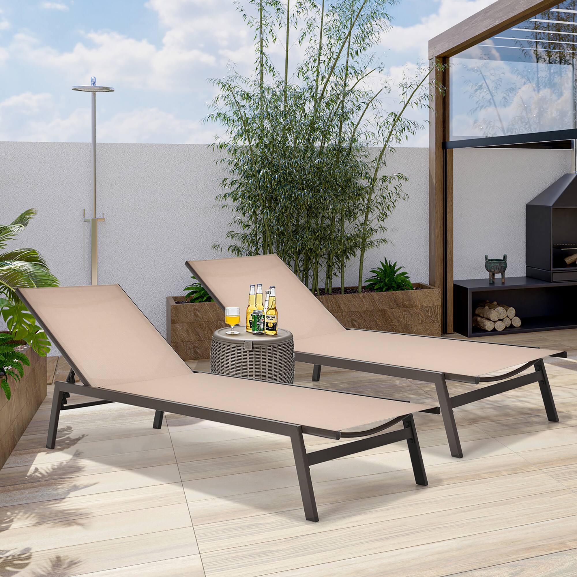 Alt View 1. Costway - Costway  2 PCS Patio Lounge Chair Chaise Recliner Back Adjustable Garden - Brown.