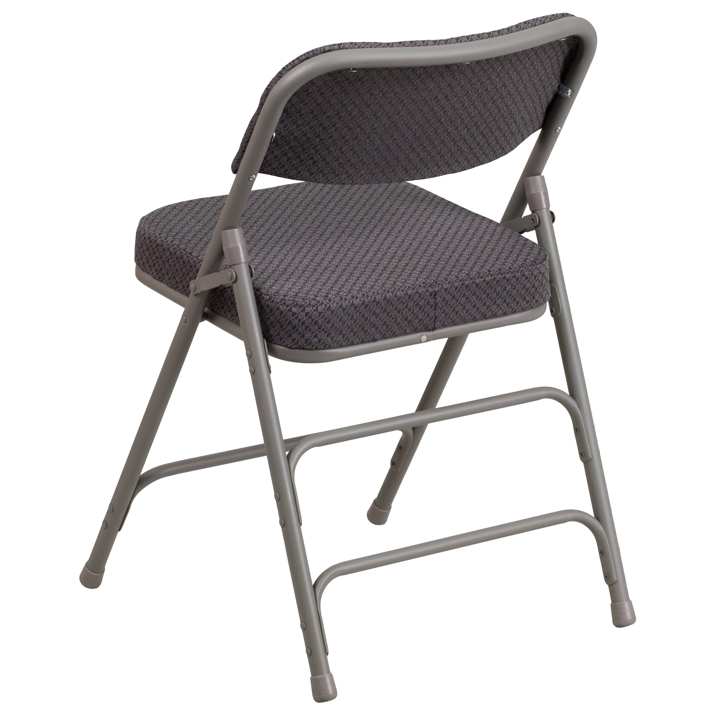 Alt View 9. Emma + Oliver - 2 Pack Premium Curved Triple Braced & Hinged Fabric Upholstered Metal Folding Chair - Gray.