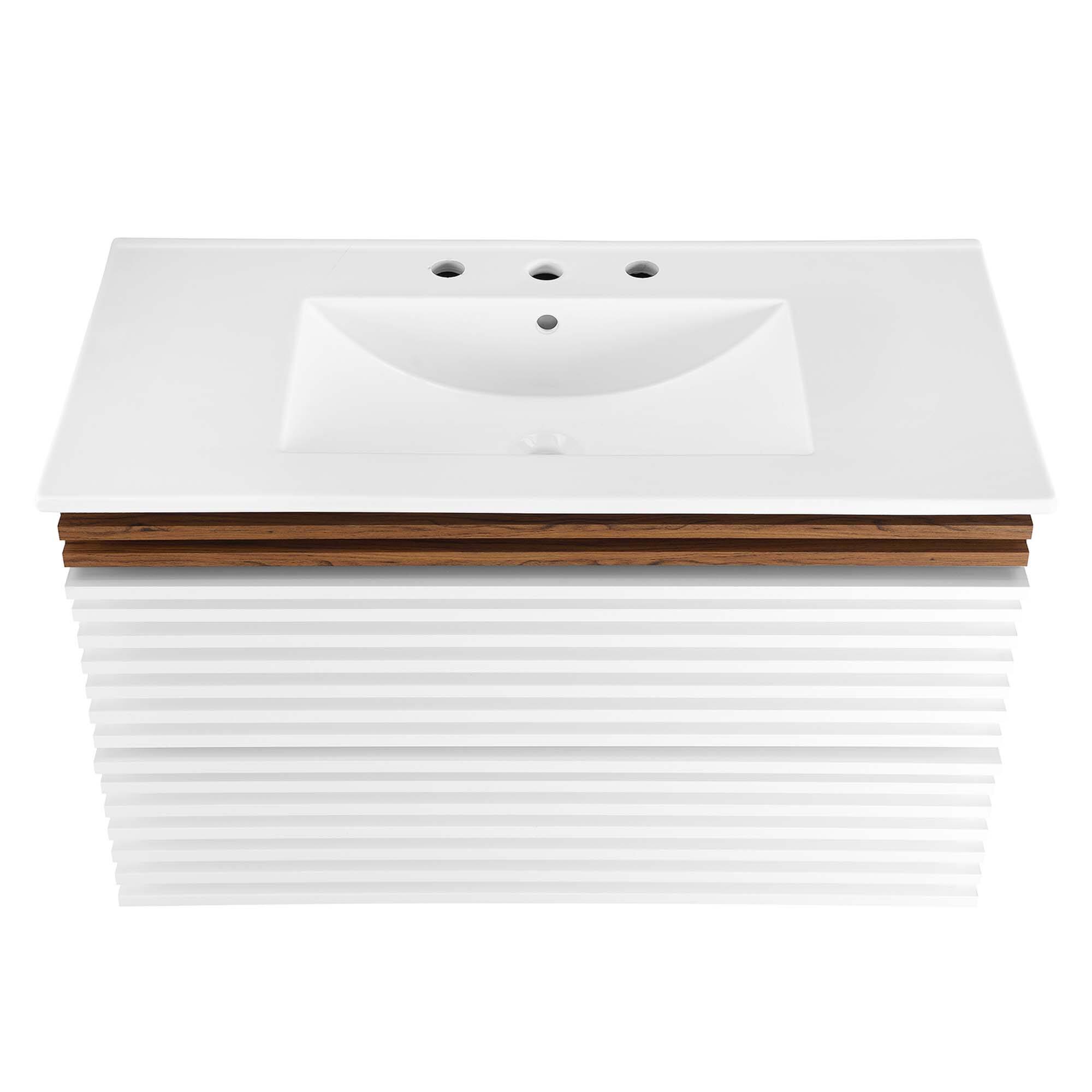 Alt View 4. Modway - Render Wall-Mount Bathroom Vanity with White Basin Included - White Walnut White.
