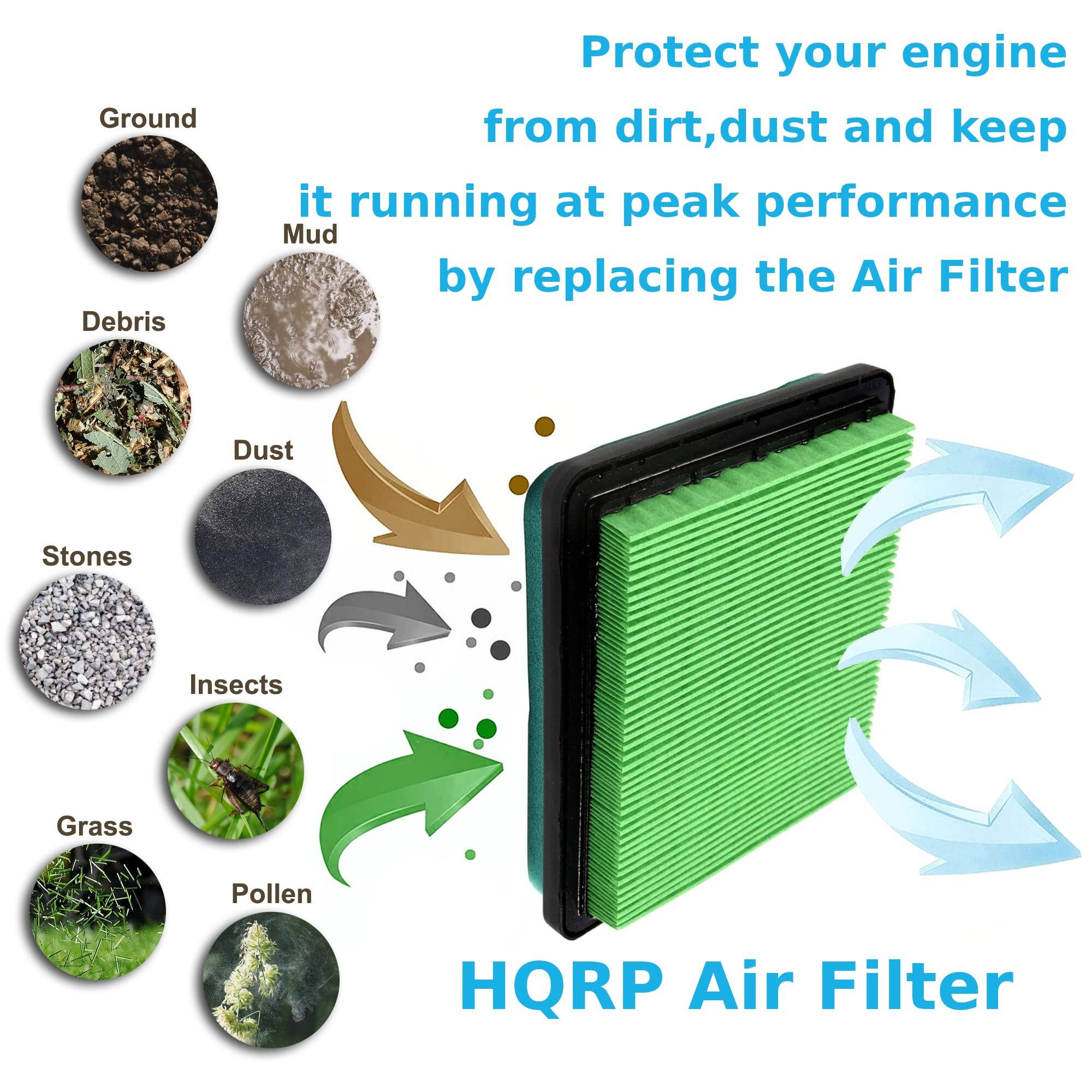 Protect your engine from dirt, dust, and keep it running at peak performance by replacing the Air Filter.

Ground Debris
- Mud
- Dust
- Stones
- Insects
- Grass
- Pollen

HQRP Air Filter