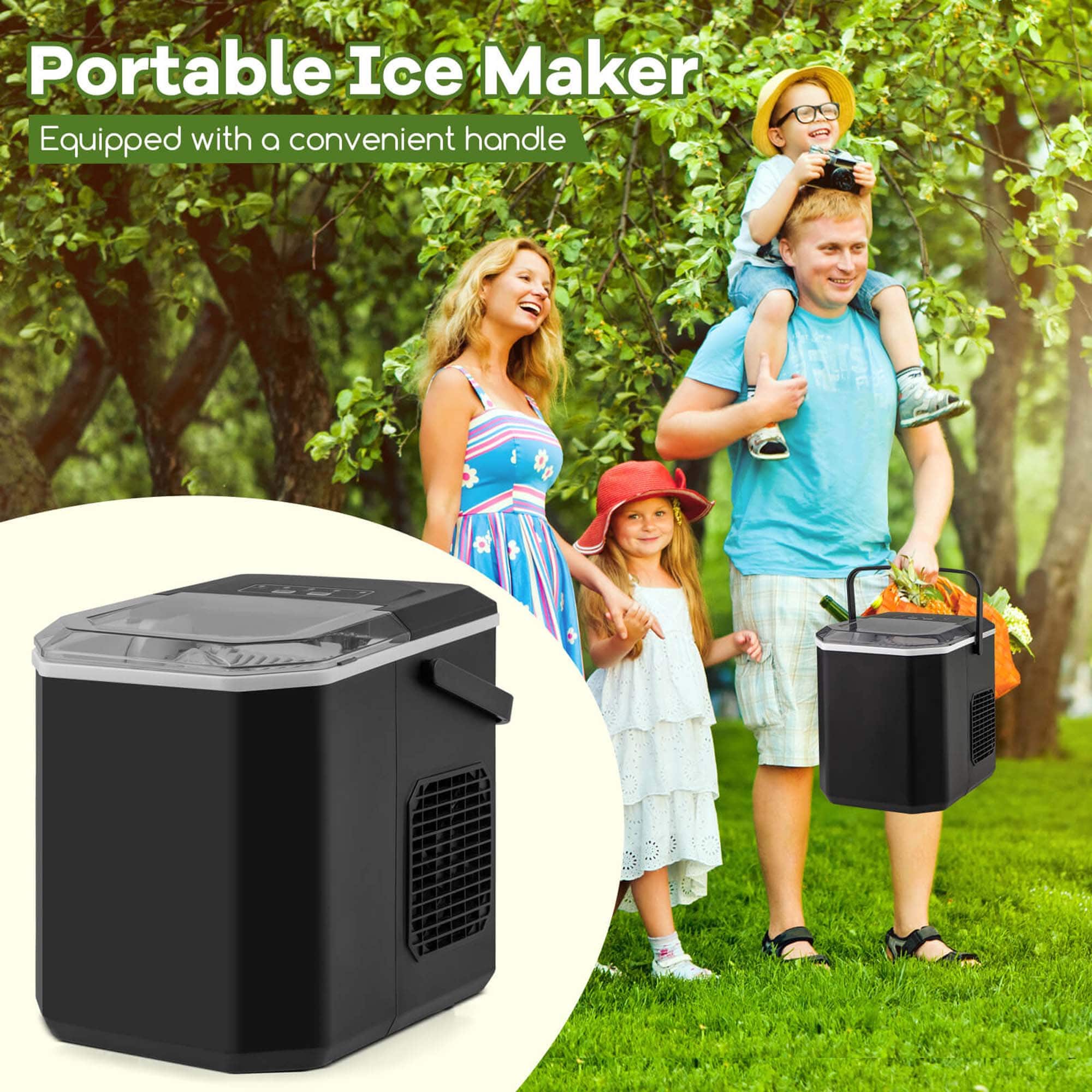 Portable Ice Maker: Equipped with a convenient handle