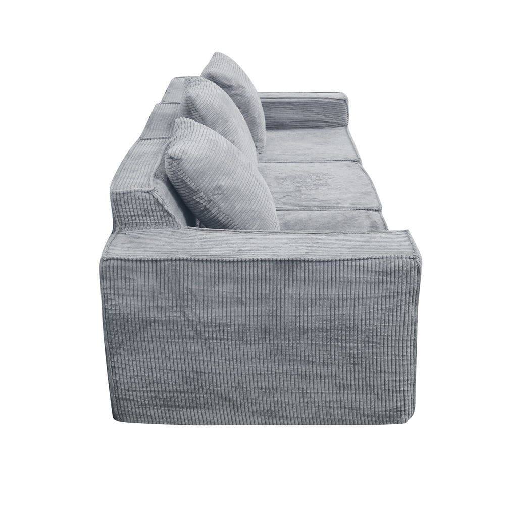 Alt View 7. Kadyn - Convertible Floor Lounger Sofa, Corduroy Futon with Pillow Back Support and Armrests, Light Grey - Gray.