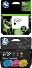 hp PROVEN PERFORMANCE PROFESSIONAL DURABILITY
PERFORMANCES ÉPROUVÉES DURABILITÉ PROFESSIONNELLE
952XL
Black Noir
UP TO 2X MORE PAGES*
JUSQU'À 2 FOIS PLUS DE PAGES*
hp 952
Cyan Magenta Jaune Yellow
3-pack / Paquet de 3
