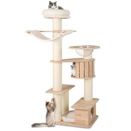 Gymax - 69'' Tall Cat Tree Wooden Kitten Tower w/ 2 Condos Cozy Top Perch Space Capsule
