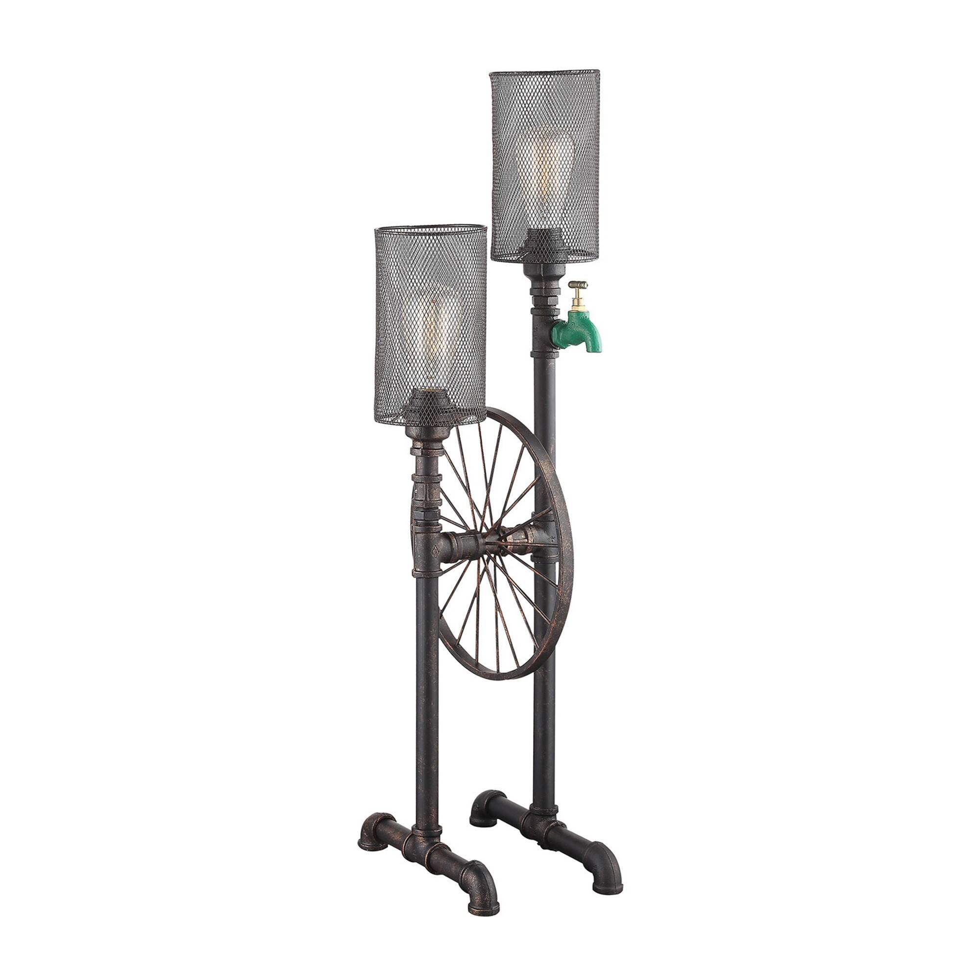 Front. Manhattan Lane - 34 Inch Table Lamp, Drum Mesh Shade, Metal Base - Bronze, Brown.