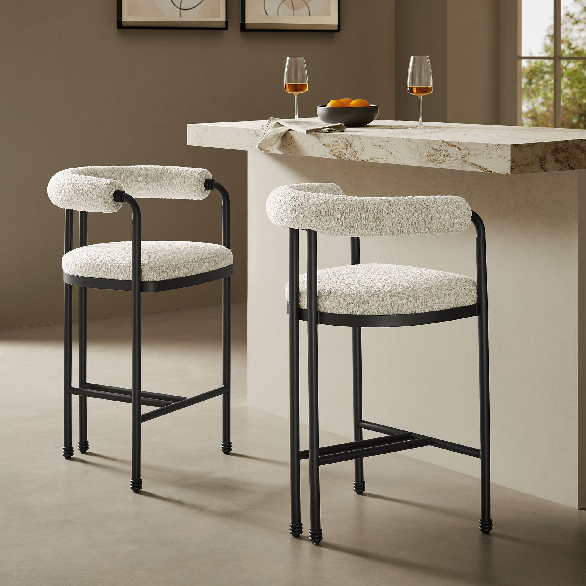 Alt View 4. Modway - Turin Curved Back Boucle and Metal Counter Stool - Black.