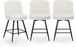 Winado - 26" H Swivel Barstools PU Faux Leather Upholstered Counter Height Bar Stool Chair with Back, Round Seat, Metal Legs - White-Set of 3
