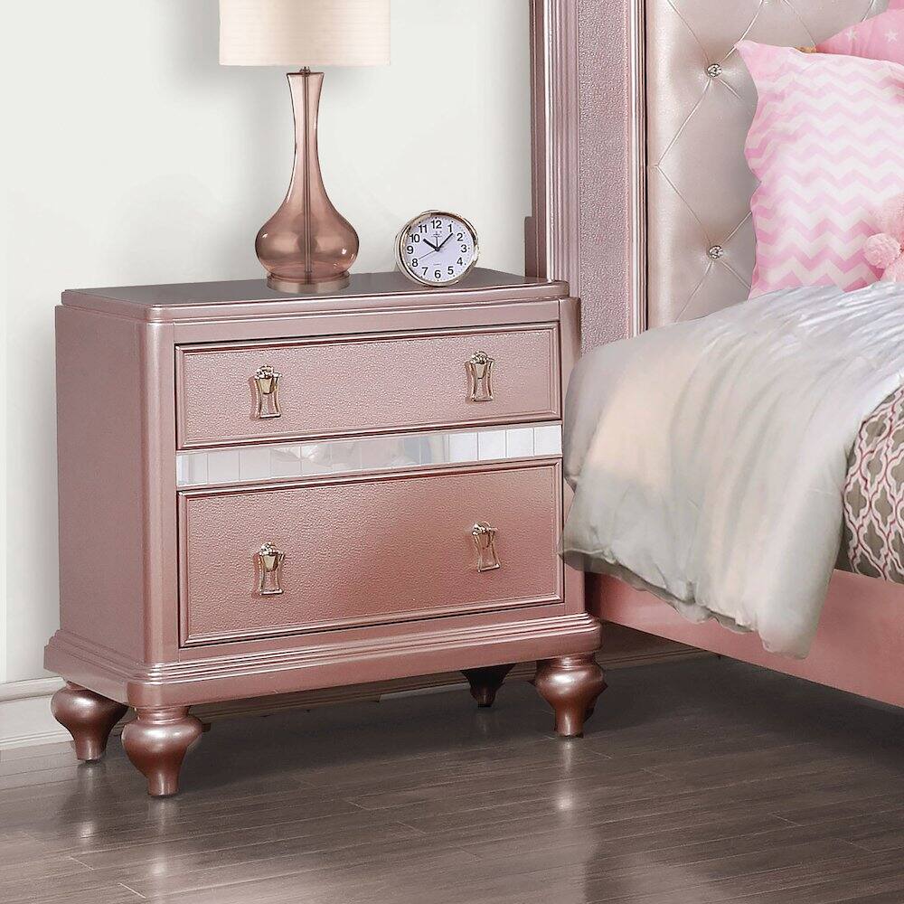 Alt View 2. Furniture of America - Appell Solid Wood 2-Drawer Nightstand in Rose Gold - Pink.