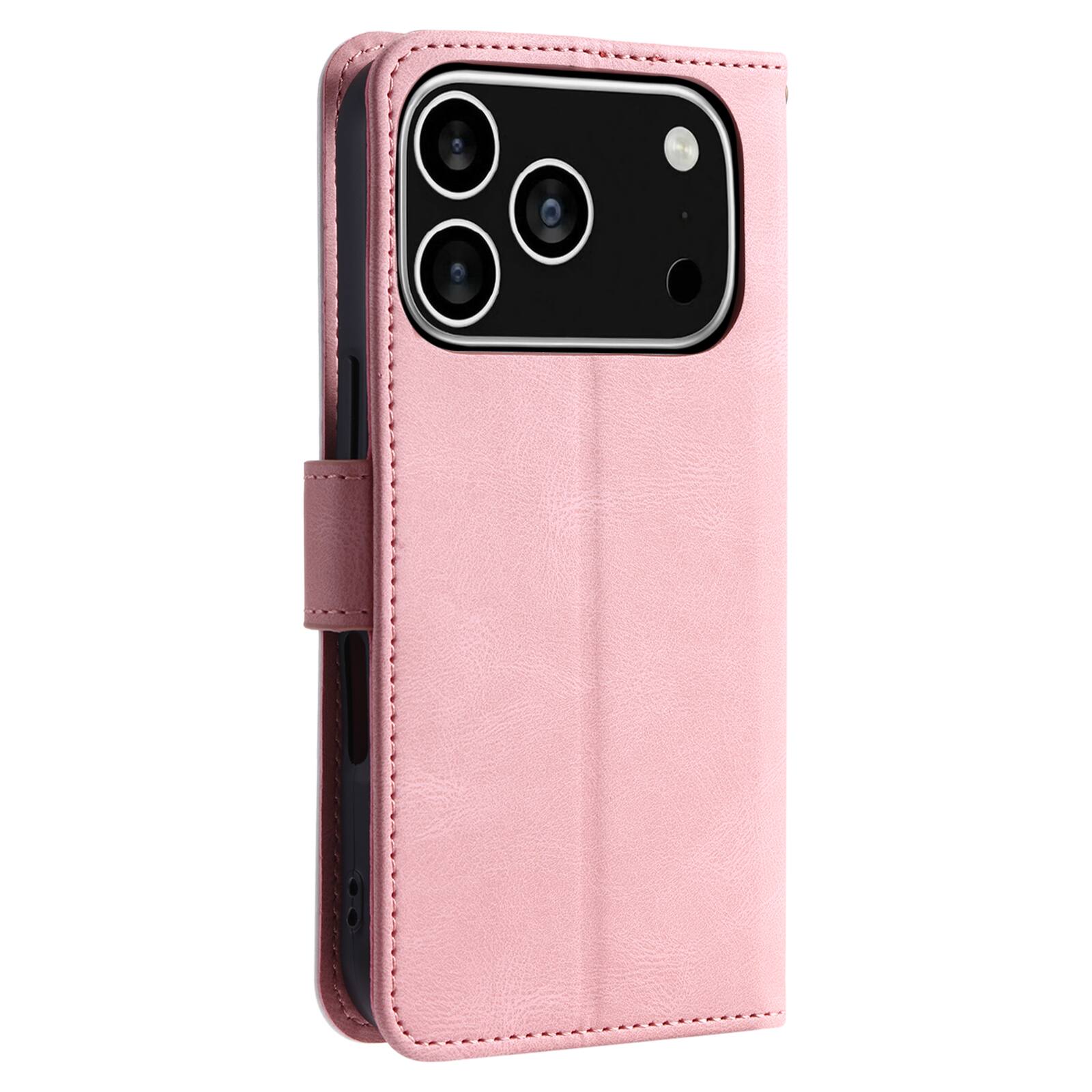 Alt View 4. Dteck - Wallet Case for Apple iPhone 17 Pro,Vintage PU Leather Flip Card Holder Kickstand Magnetic Closure Phone Cover - Pink.
