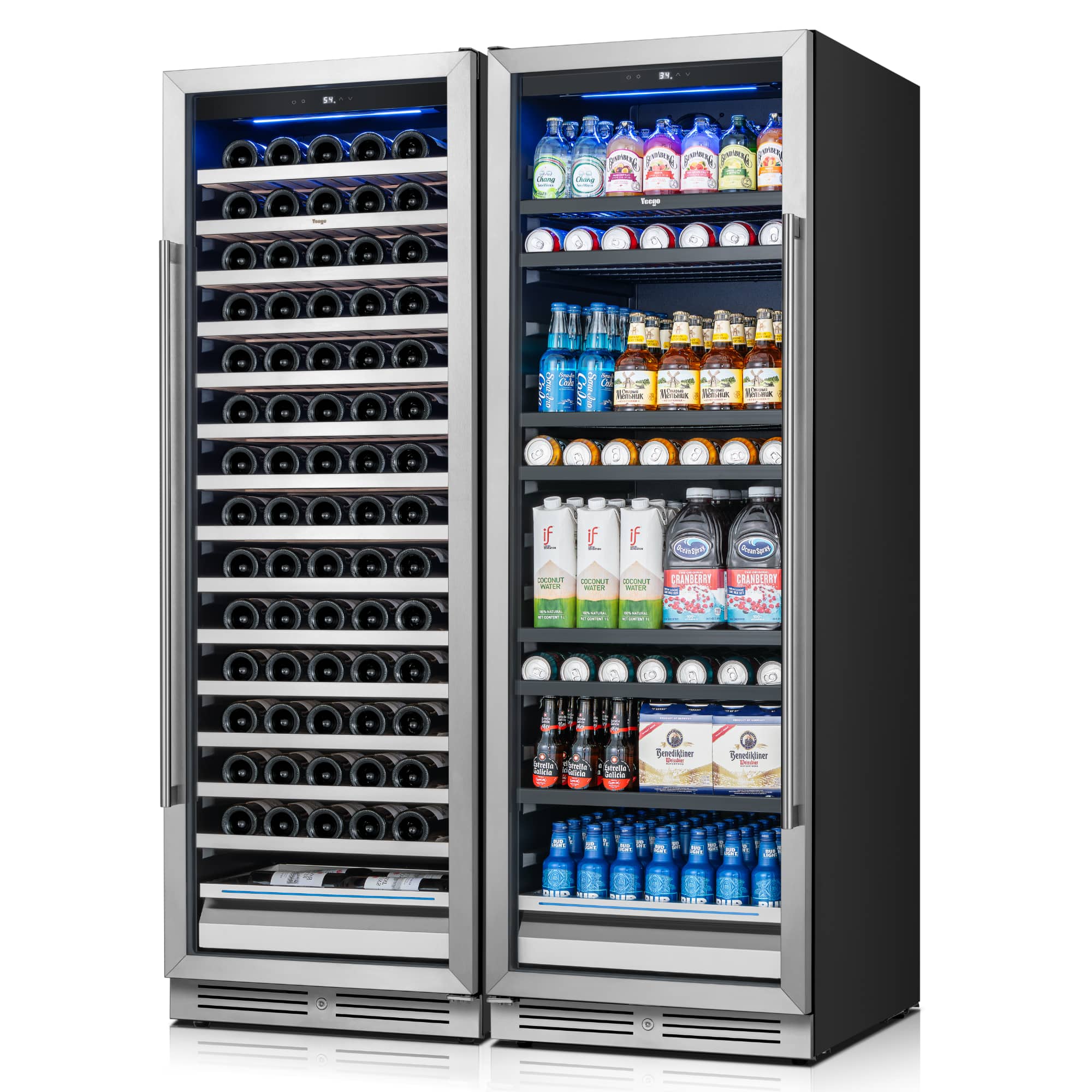 Yeego - 373 Cans +166 Bottle Wine and Beverage Cooler Refrigerator,With Glass Door for Home & Bar - Silver