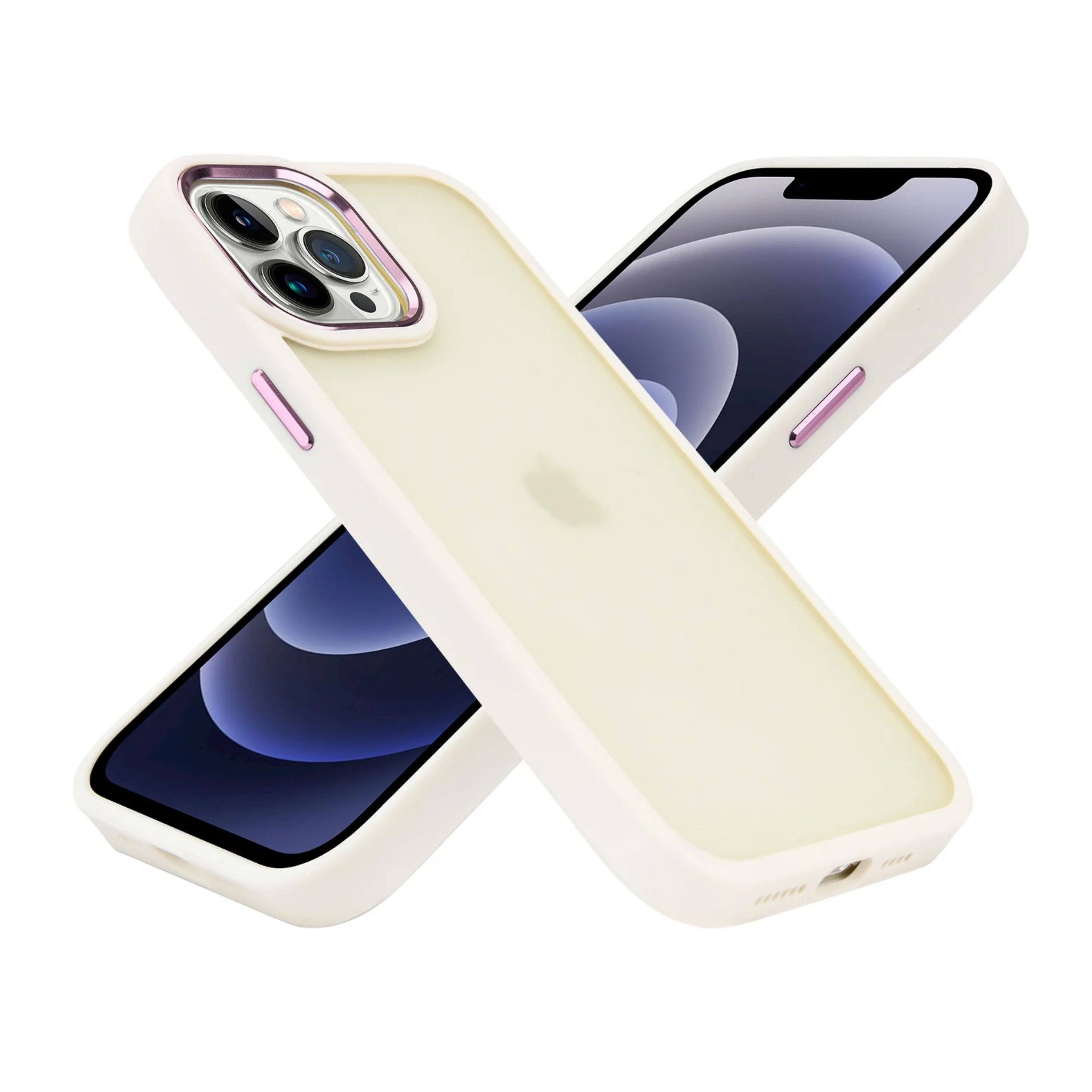 Left. Kitcheniva - Acrylic Hybrid Metal Buttons Phone Case With 2 Pcs Screen Protectors For iPhone 15 Pro Max Beige - Beige.