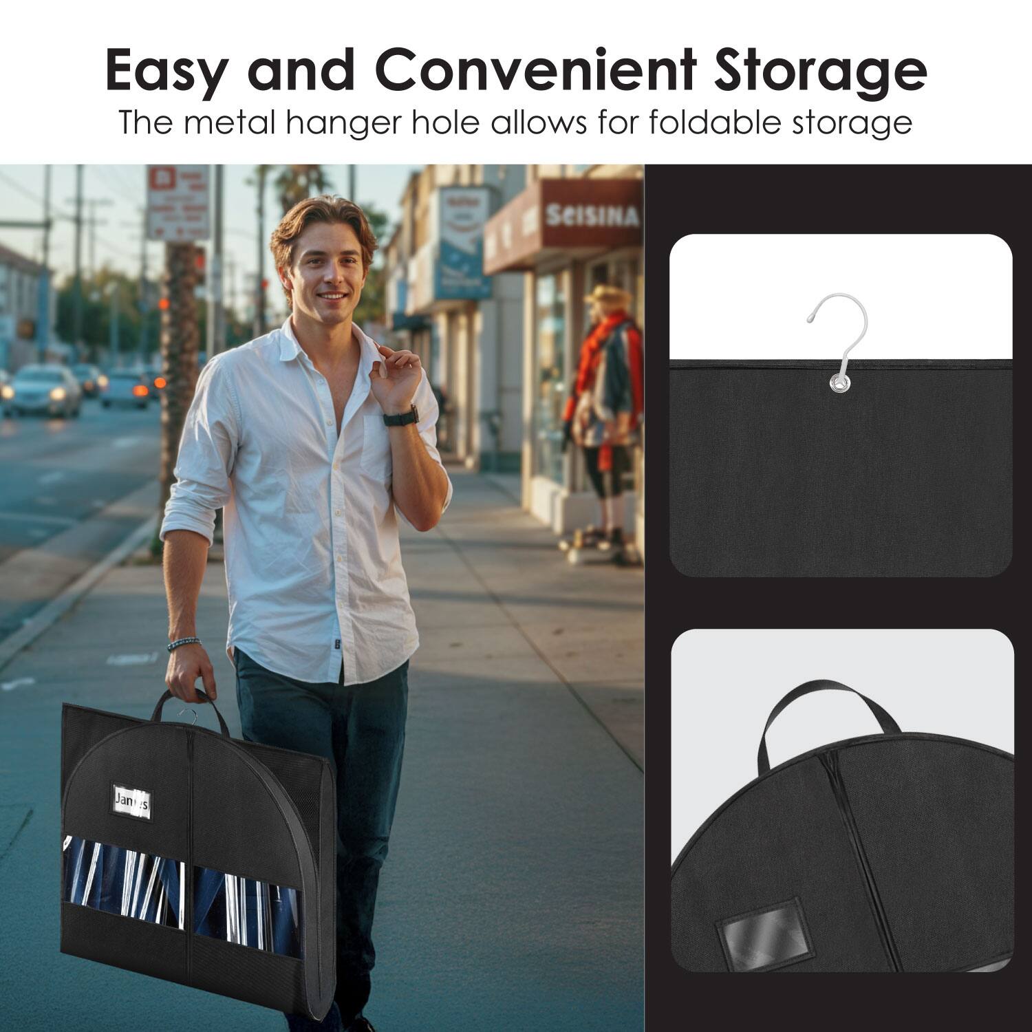 Easy and Convenient Storage  
The metal hanger hole allows for foldable storage